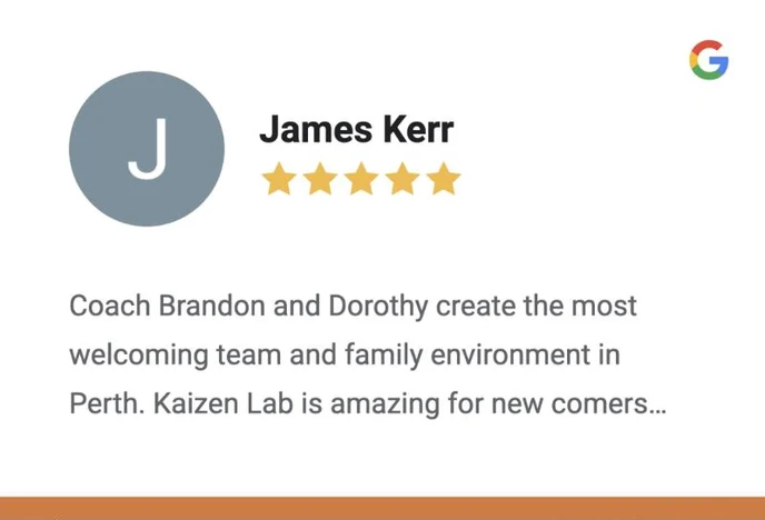 Google review by James Kerr: 5 stars for Kaizen Lab Jiujitsu